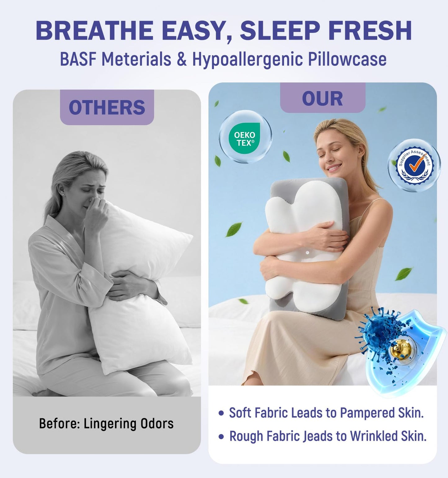 SANSWAN Neck Therapy Pillow for Sleeping, Ergonomic Foam Pillow for Back Side Sleepers, Cervical Pillow for Shoulder Pain