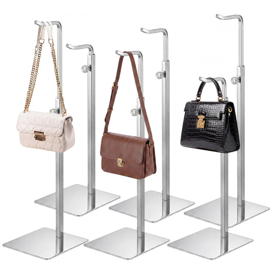 Ferrochef 6 Pack Silver Purse Stand Holder Handbag Display Stand Adjustable Stainless Steel Hanger Rack for Tabletop, Closet, Desk, and Retail Use for Vendors