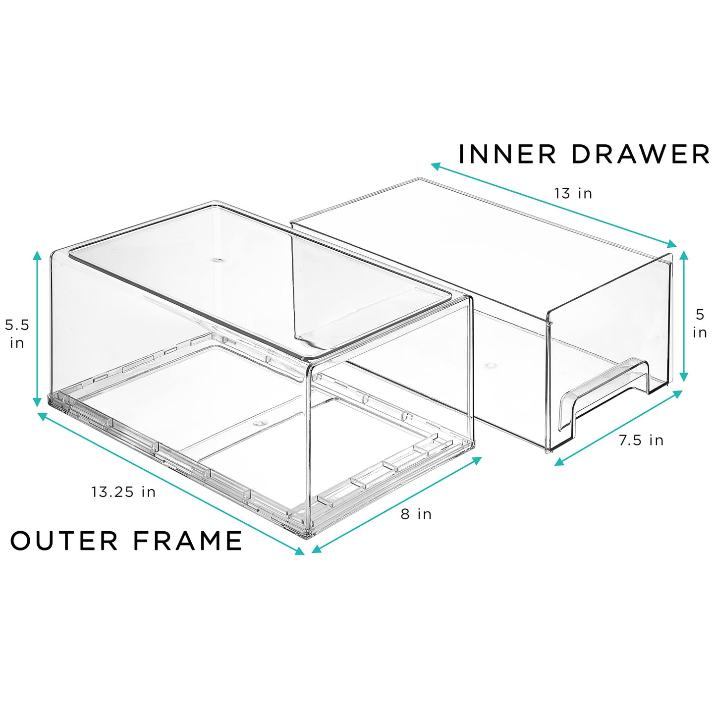 Sorbus Large Clear Stackable Storage Drawers – 2-Pack Plastic Organizer Bins with Handles – Stackable Pull-Out Storage Drawers for Closet, Pantry, Office, Bathroom, Craft, and Toy Organization