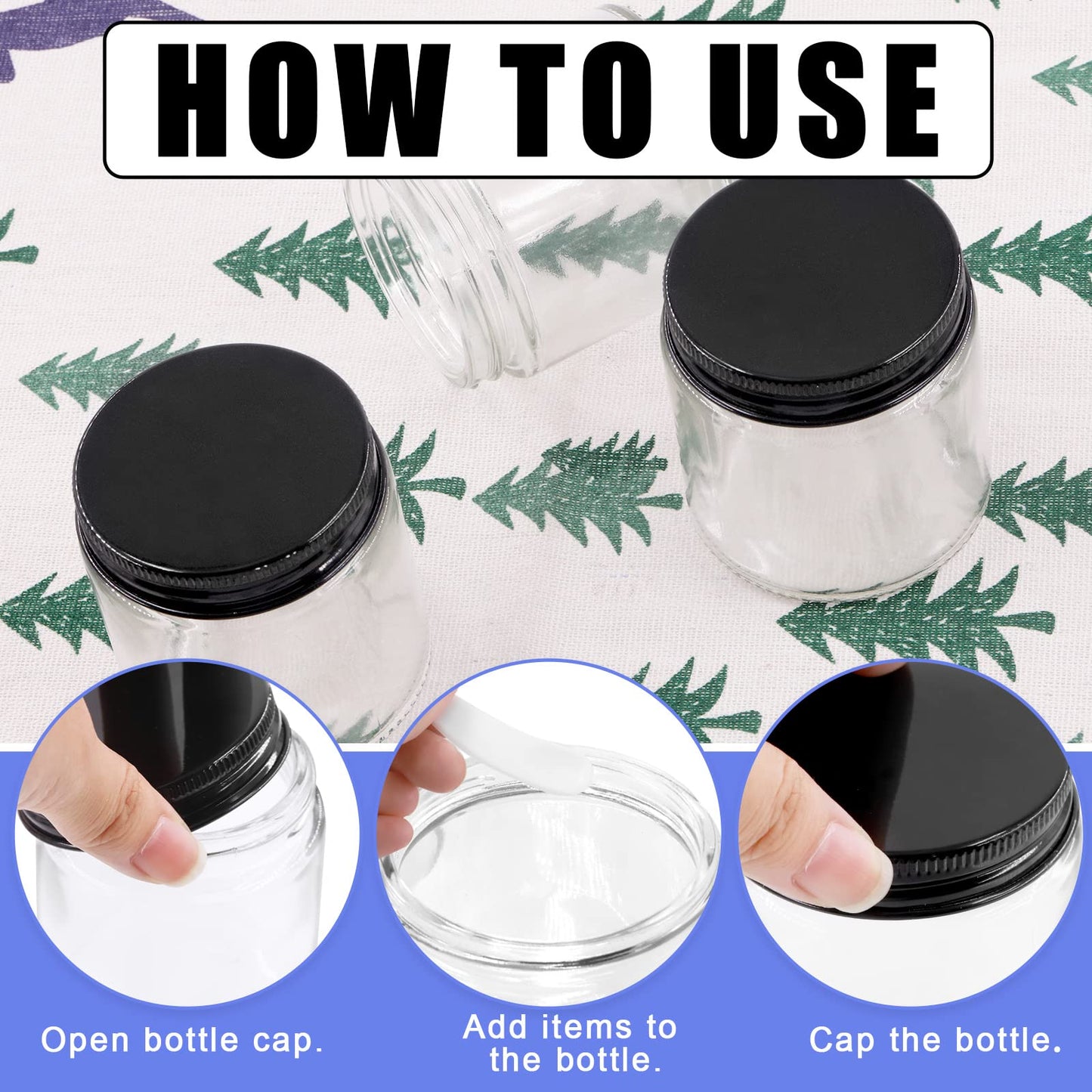 Glarks 12 Pack 4oz Glass Jars with Lids, Round Clear Glass Jars with Inner Liner and Black Lids for Storing Creams, Beauty Products, Cosmetic and Ointments