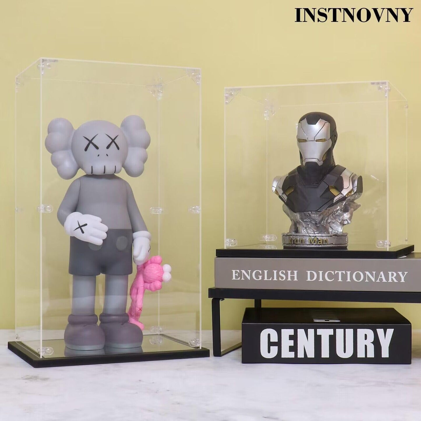 Instnovny Acrylic Display Case for Collectibles - Assemble Display Box for Lego 75292 Model Toys - Clear Case for Display Football Trophy Figures - Showcase (Black, 17.7x13.8x7.9 inch)