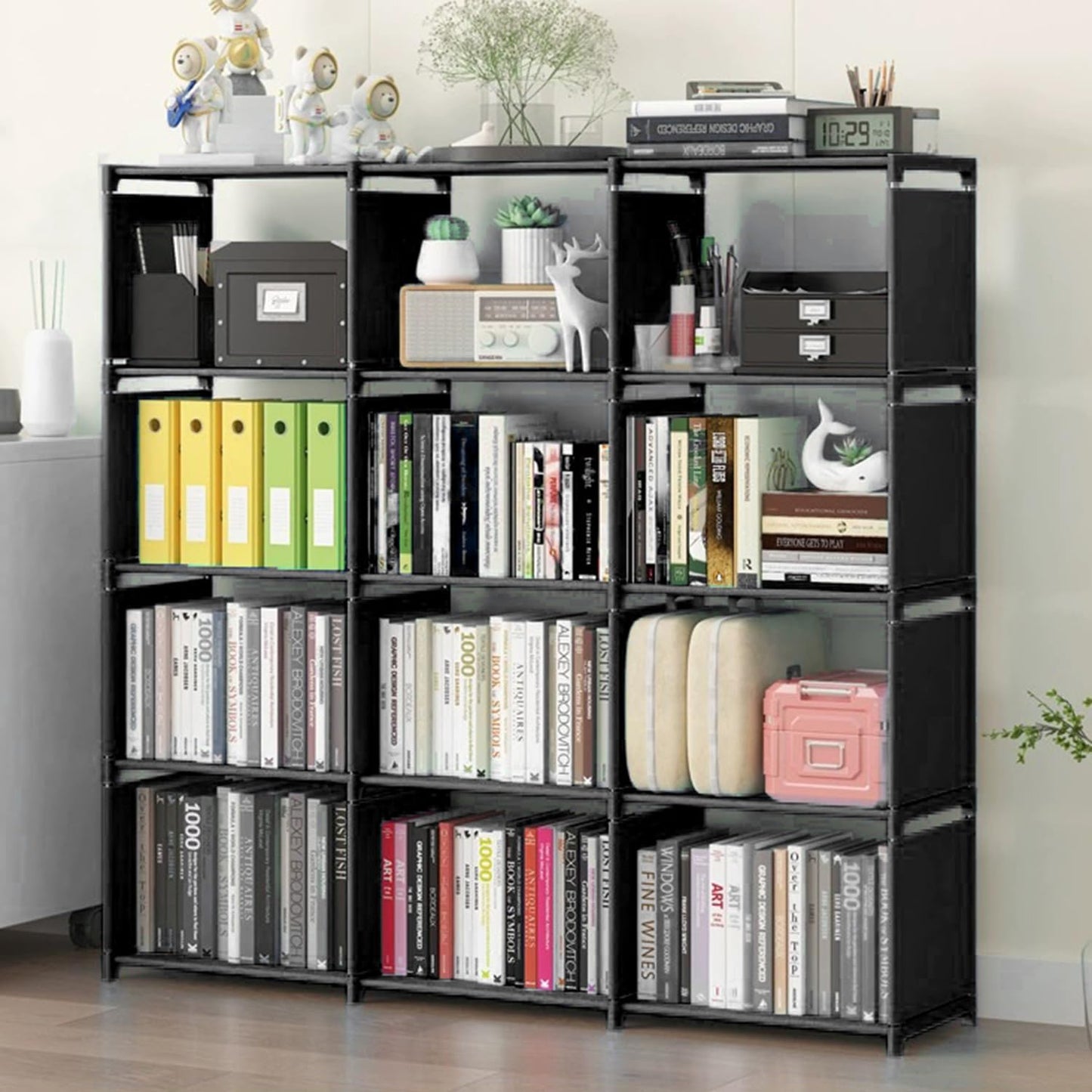 Aocoray 12 Cube Storage Organizer Book Shelves, DIY Open Stackable Bookshelf, Extra Large Plastic Bookcase Rack for Bedroom, Living Room, Home Office