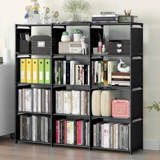 Aocoray 12 Cube Storage Organizer Book Shelves, DIY Open Stackable Bookshelf, Extra Large Plastic Bookcase Rack for Bedroom, Living Room, Home Office