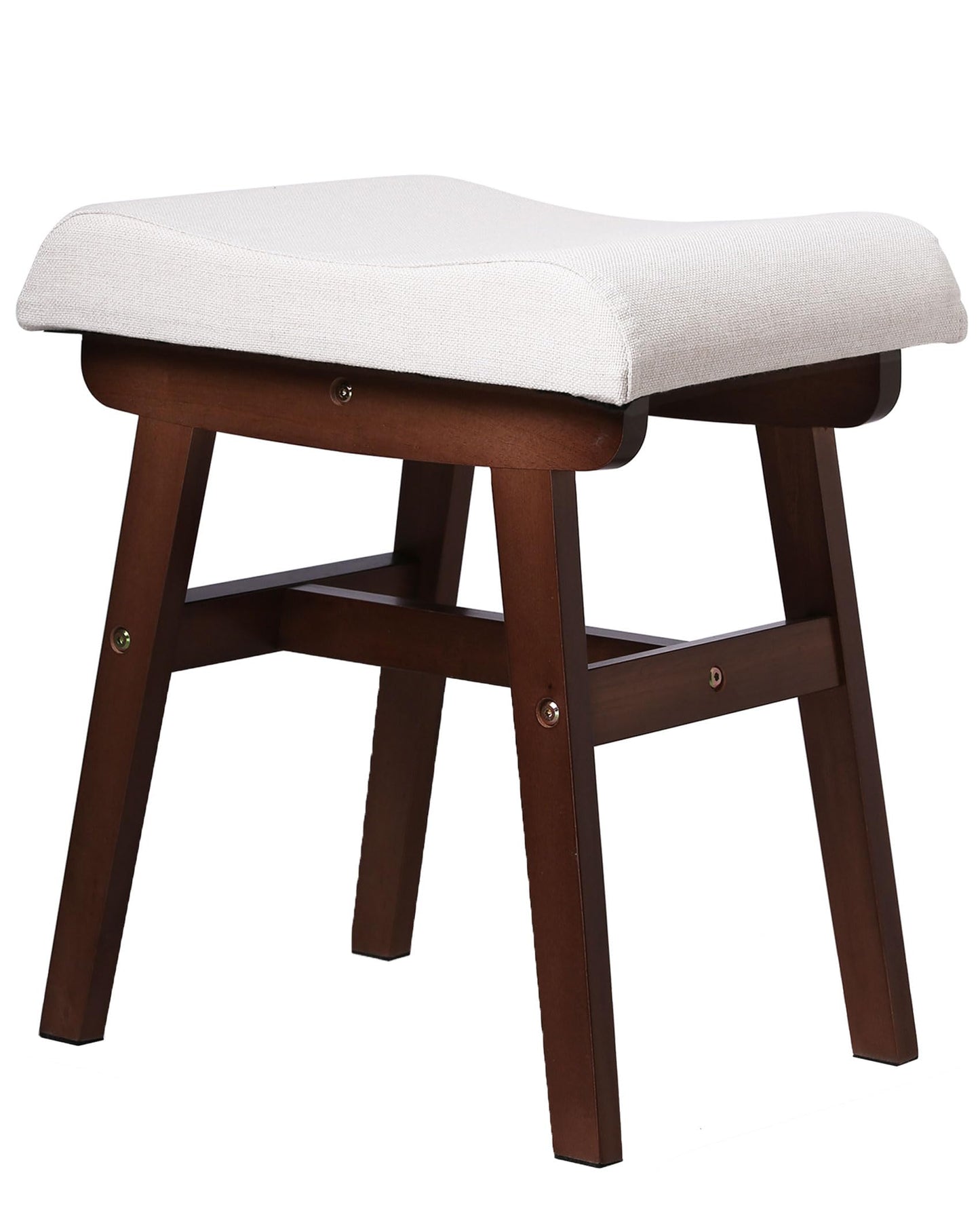 AurnaGle Wood Vanity Stool Chair, 17.7 Inch Compact Makeup Chairs with Saddle Cushion, Linen-Covered High Rebound Sponge Seat, Easy Assembly Footstool for Bedroom, Entryway, Home, Walnut Ottomans