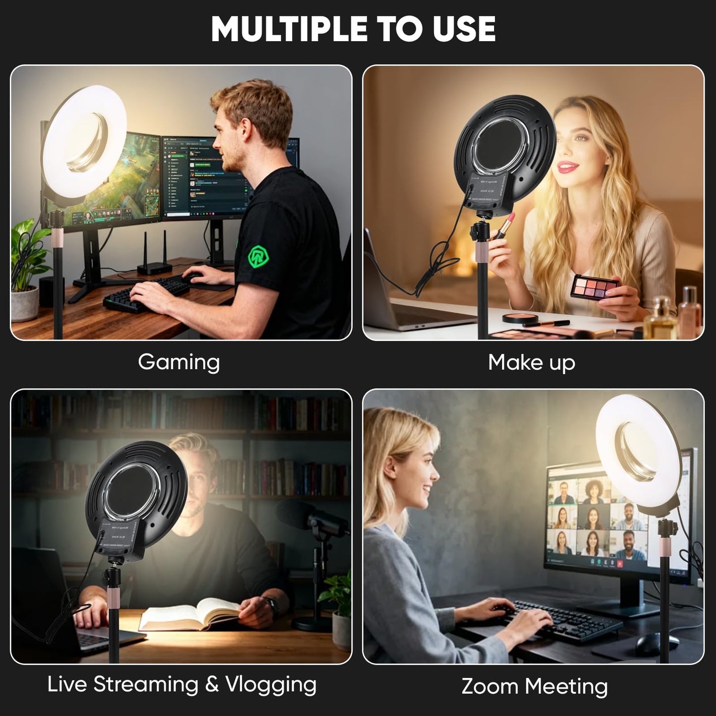 Noveralux Desk Ring Light with Mirror & Stand, 4" HD Makeup Mirror 360° Rotatable,10W Dimmable LED Desk Lamp with Phone Holder & Stand,for Live Streaming,Makeup,Video,Zoom Call,Vlogging,TikTok