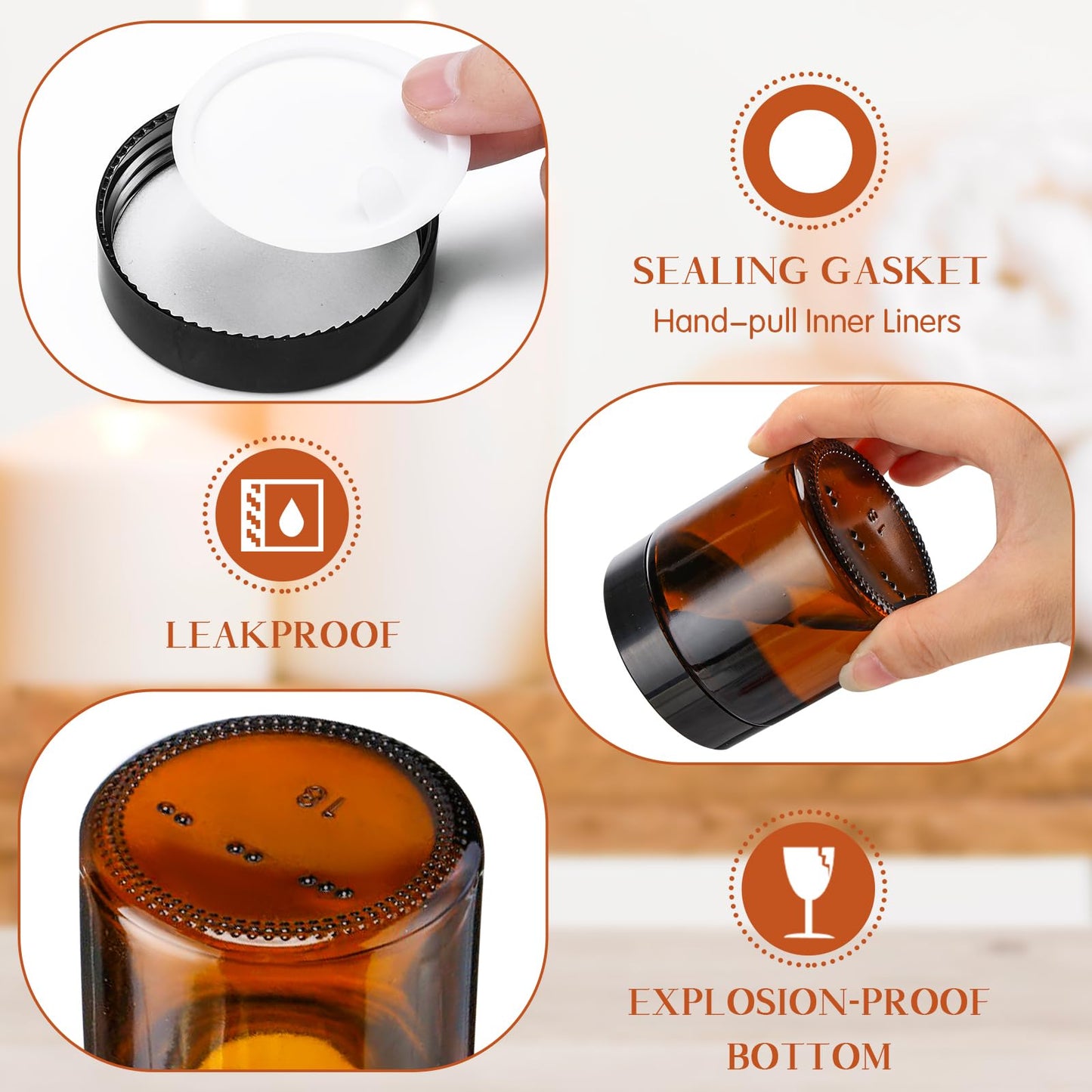Norme 64 Pcs 4 oz Glass Jars with Lids Leakproof Round Airtight Empty Cosmetic Jars with Inner Liners Lid for Storing Lotions Powder Ointments Making Tins (Black,Amber)