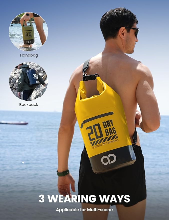 Lamicall Dry Bag, Waterproof Bag - [Durable & Floating] 5L/10L/20L/30L/40L Roll Top Drybag with Water Proof Phone Pouch for Travel Swimming Boating Kayaking Paddle Board Camping Beach Accessories