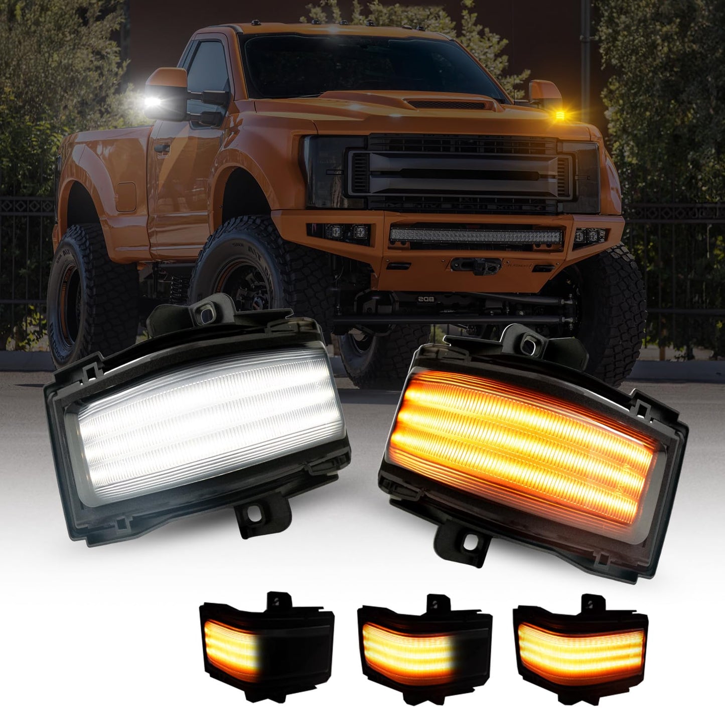 AUTOONE LED Sequential Switchback Side Mirror Marker Lights For 2008-2016 F250 F350 F450 F550 Super Duty, White Running Parking Light & Dynamic Amber Turn Signal Light, Smoke Lens, 2PCS