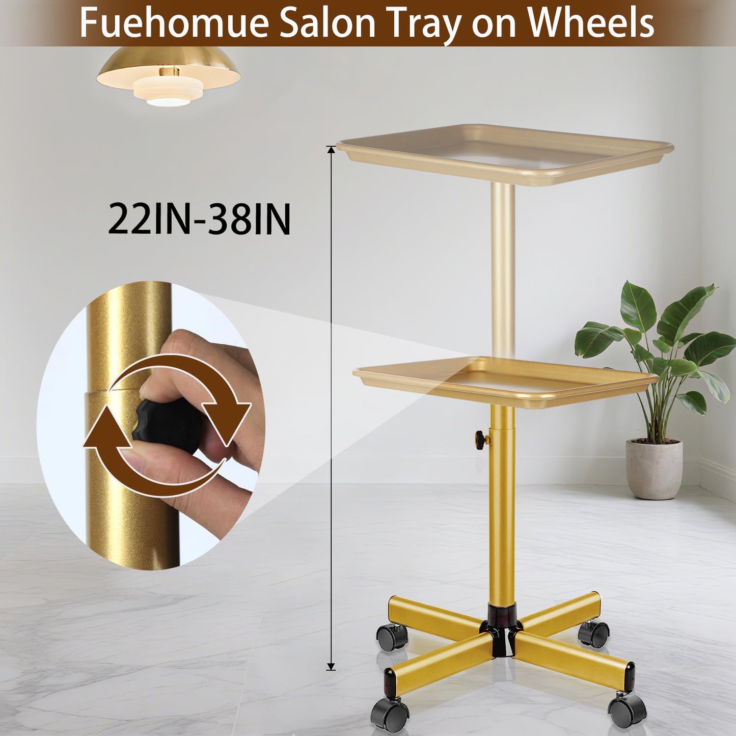 Salon Tray on Wheels, Rolling Tray with Adjustable Height, Metal Feet Salon Service Tray, Ideal Use As Tattoo Tray＆Dental Tray