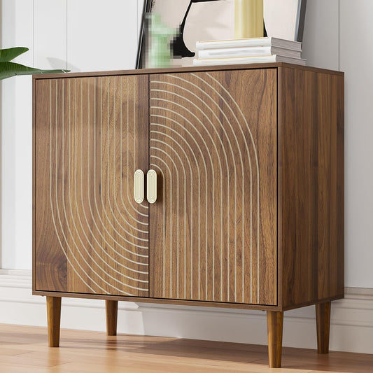 Mino Kesper Sideboard Buffet Cabinet with Storage,Sideboard Buffet with Doors and Adjustable Shelf,Wooden Storage Cabinet, 31.3”W x 15.0”D x 30.6”H (Walnut)