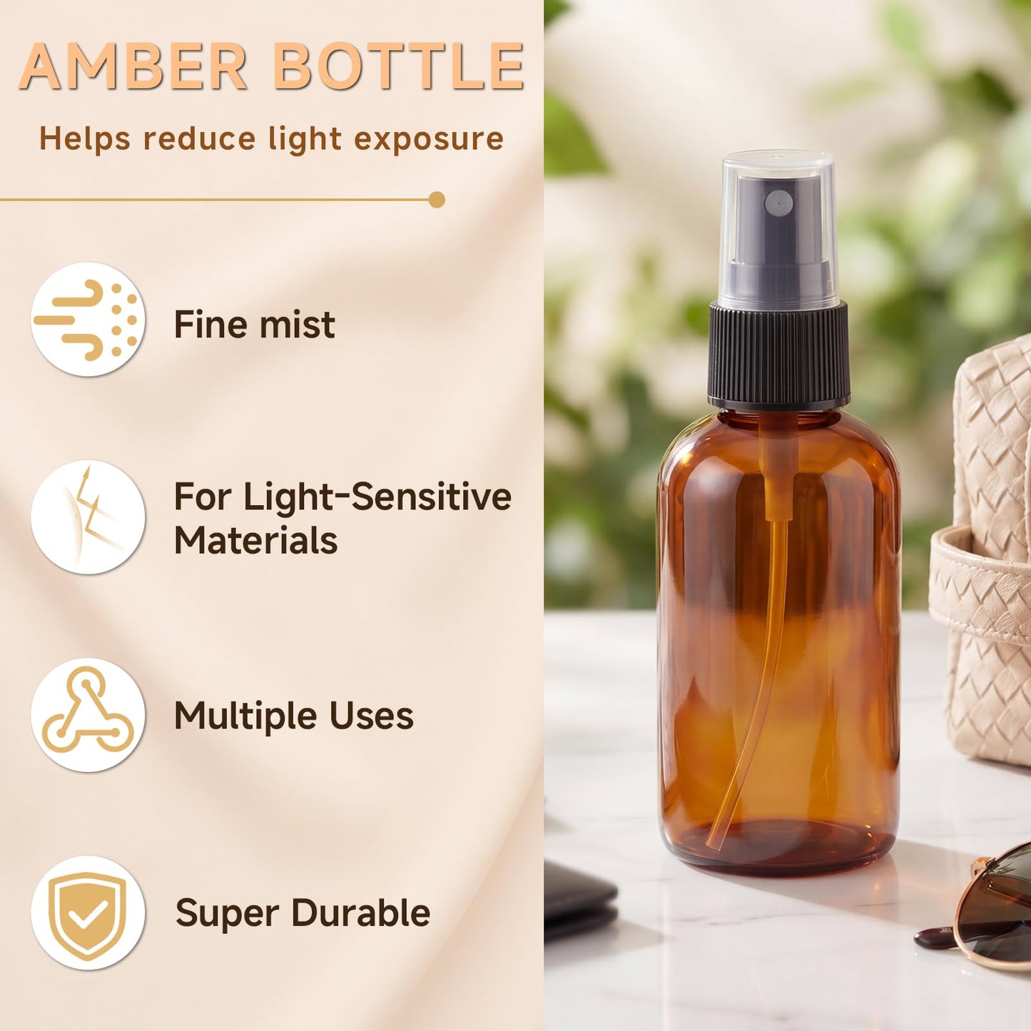 WINTECY 2 oz Amber Small Spray Bottle, Empty Spray Bottles plastic spray bottles Fine Mist Spray for Hair, Travel, Plants, Cleaning Solutions and Skin Care (24)