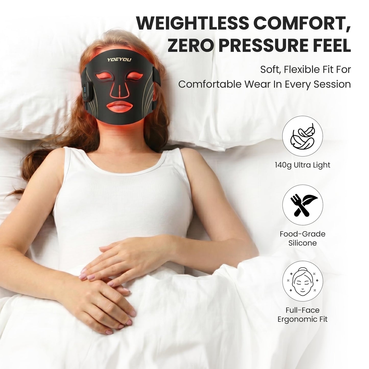 Red Light Therapy for Face, Wireless LED Face Mask 850nm Infrared, 4 Modes Anti-Aging Acne Device, 272 LEDs Red Blue Amber Light Therapy, Cordless Rechargeable for Home & Travel