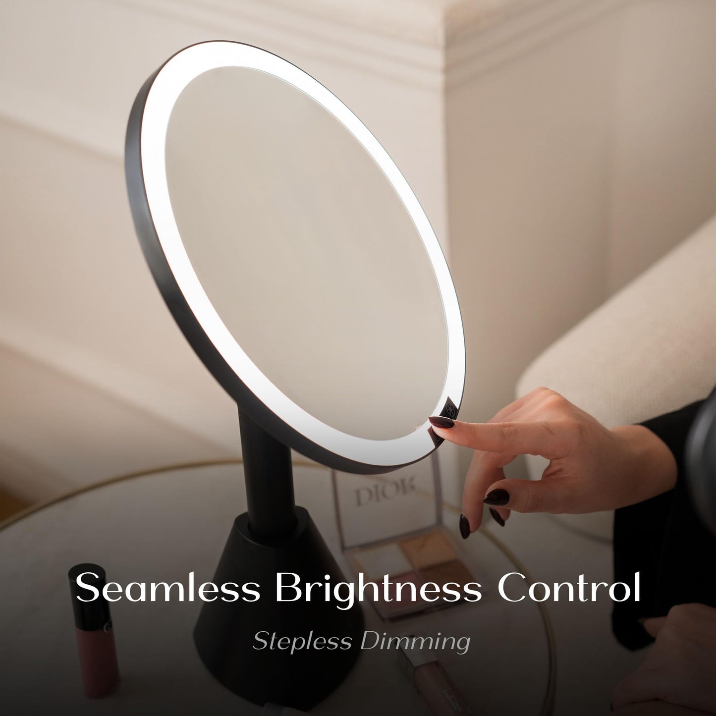 Ilios Lighting 9" Lighted Makeup Mirror with 5X Magnification – Rechargeable LED Vanity Mirror, Adjustable Lighting (3200K–6500K), 1000 Lux Brightness, Stepless Dimming (Black)
