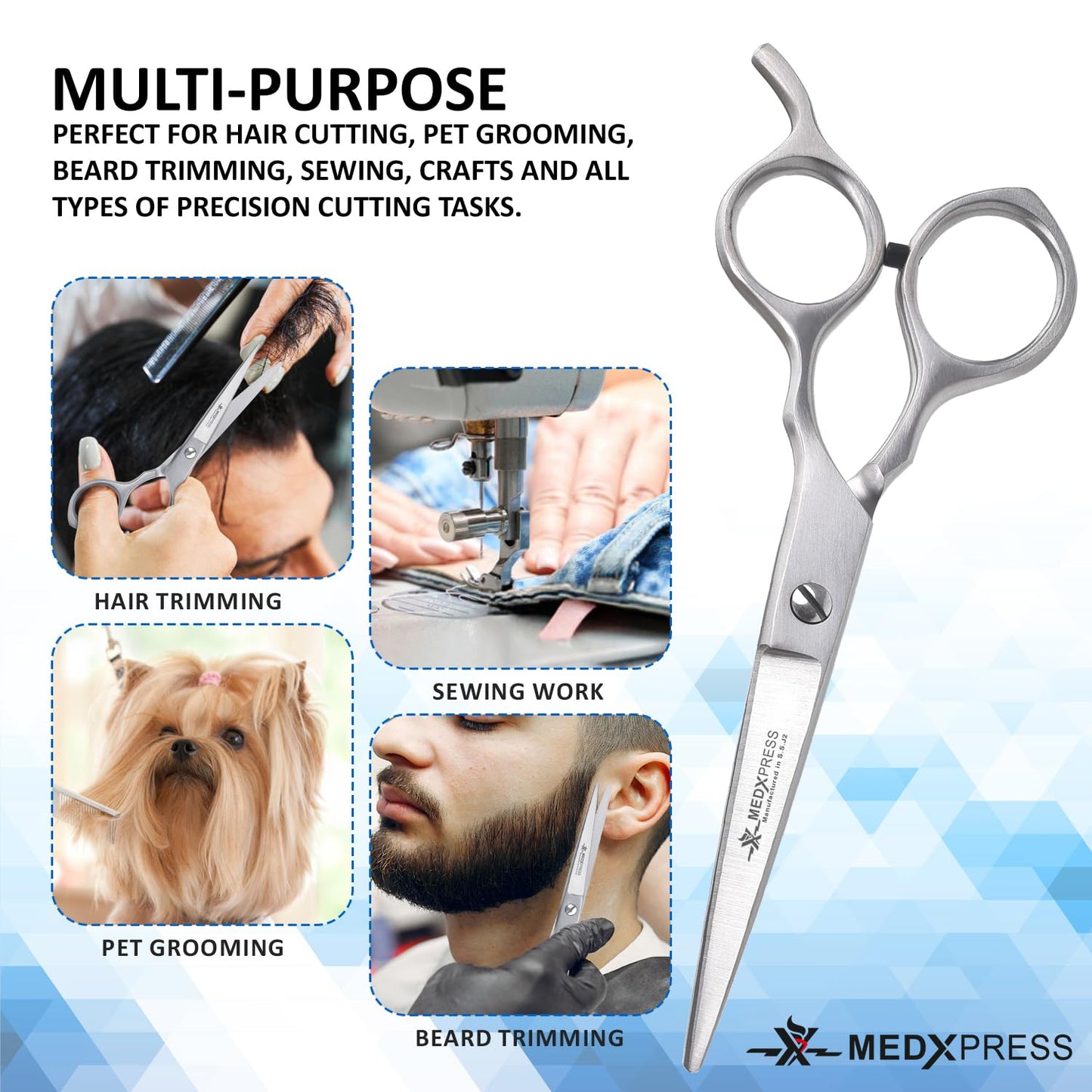 Medxpress Hair Cutting Scissors 5.5" Stainless Steel Styling Shears Japanese Style for Hair Cutting Professional Barber Scissors for Hair Salon and Home Sharp Trim Scissors Ideal for Women and Men.