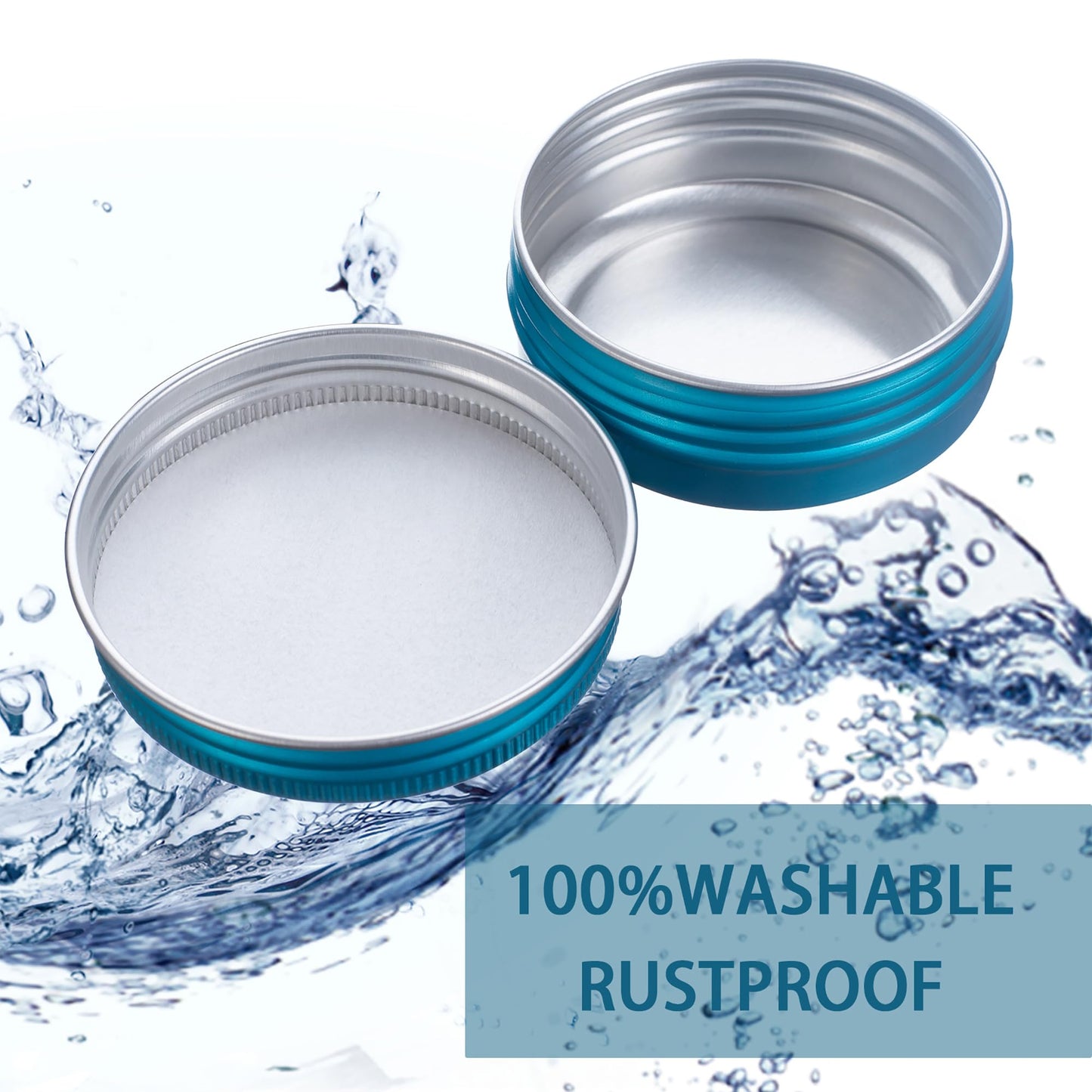 3 oz (90ml) Aqua Blue Screw Top Aluminum Tins with Labels, 24 Pack