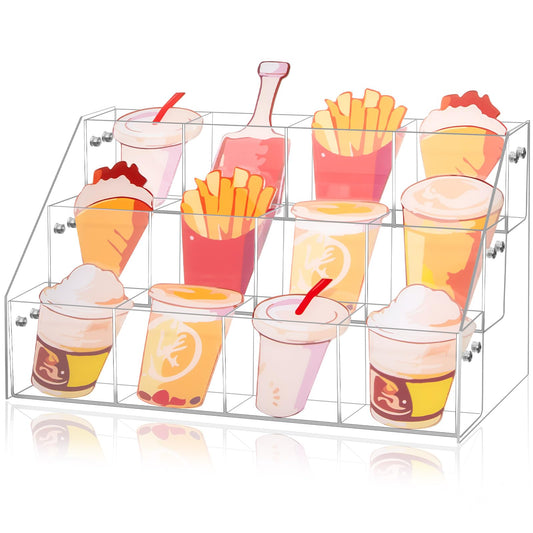 Yuntau 3 Tier Clear Acrylic Sticker Display Stand 12 Pockets Stamp Holder Organizer for 4'' Large Stickers Vendors Small Business Supplier Events, Trade Shows, Classroom