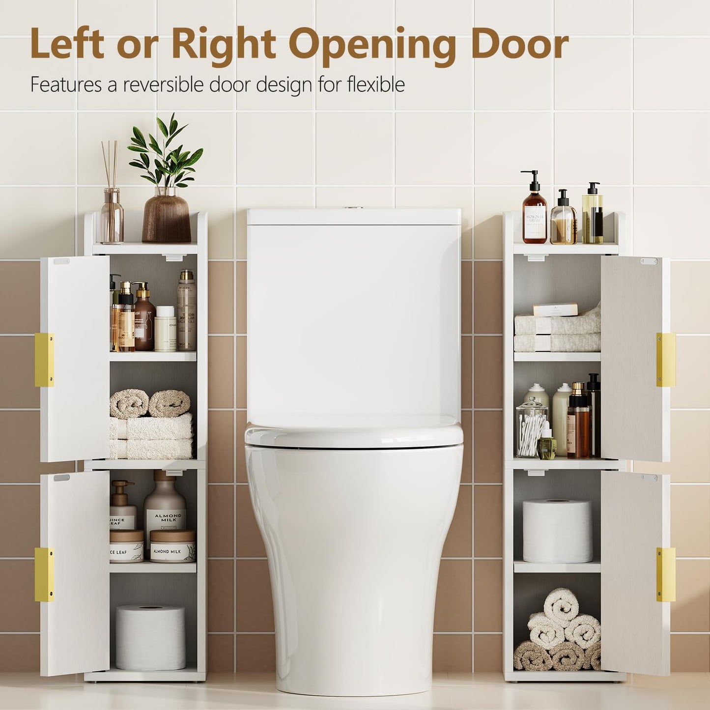 Yoobure Small Bathroom Storage Cabinet - Corner Floor Cabinet with 2 Doors & Adjustable Shelves, Narrow Slim Toilet Paper Cabinets, Skinny Bathroom Organizer for Small Space, 7.9" D x 7.9" W, White