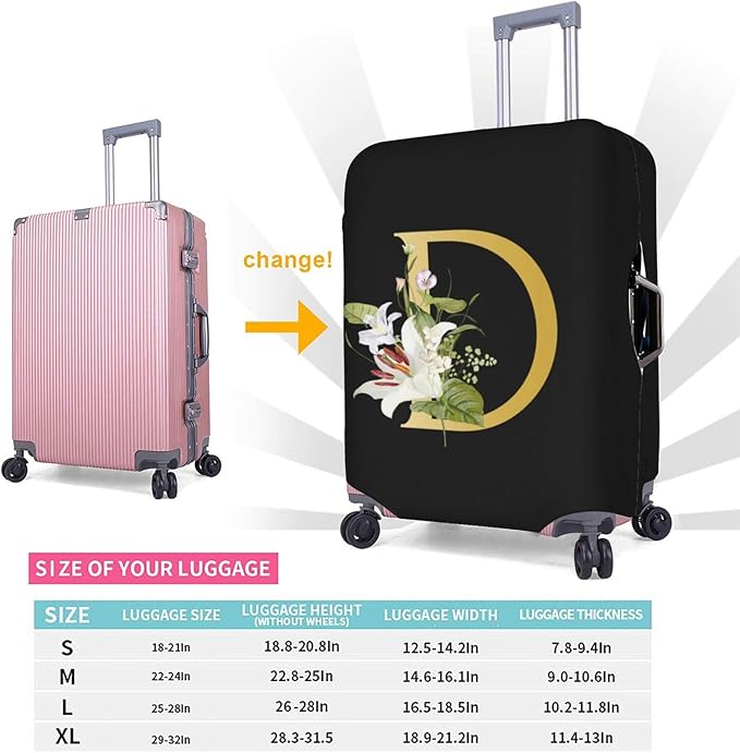Decorative D Suitcase Protectors Elastic Washable Luggage Covers With Concealed Zippers For 18-32 Inch Luggage (Size L: Fits 25-28 Inch)