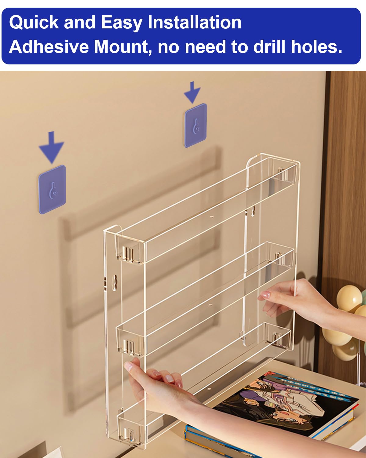 Cocheetah 3 Tier Display Rack, Clear Paint Rack Wall-Mount (No Drill), Acrylic Craft Paint Storage Organizer, Miniature Holder for 2oz Bottle, Nail Polish Organizer, Badges, Mini Figures (1)
