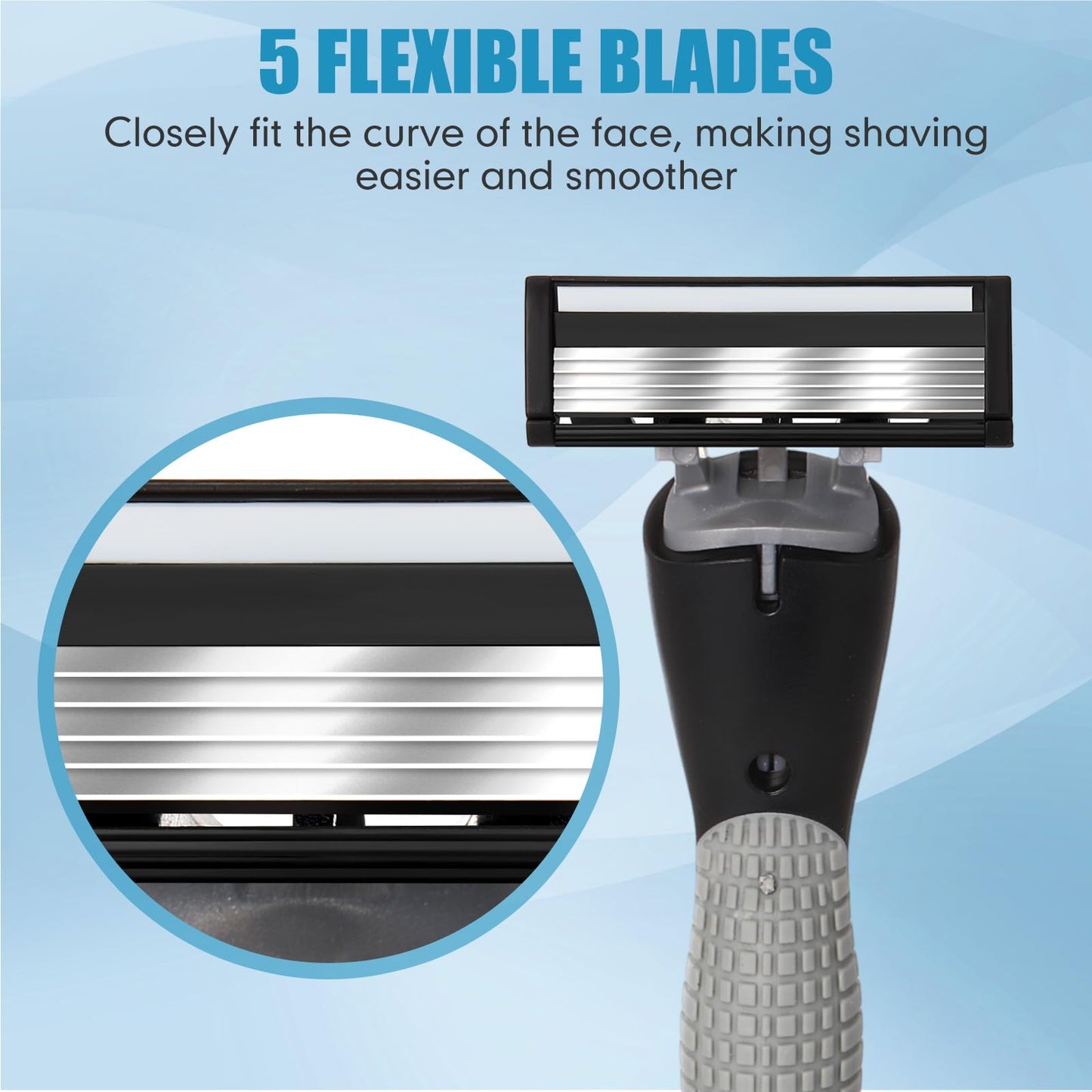 Wovnet 27 Pcs Refillable Men's Razors Kit Holiday Shaving Kit 5 Blade Disposable Sensitive Skin Razor refills for a Comfortable Shave, 3 Handles and 24 Cartridges