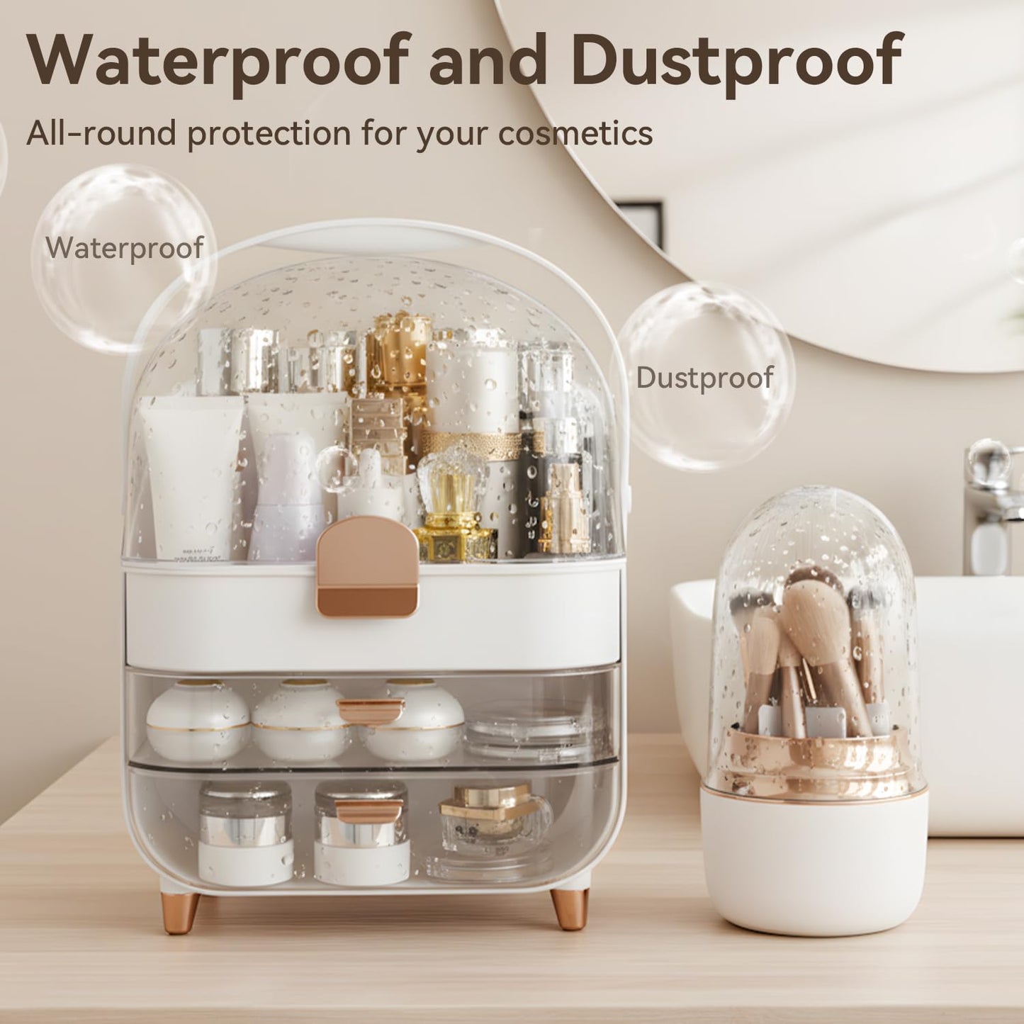 Makeup Organizer Countertop, Skincare Bathroom Counter Organizer, Storage Box Cosmetic Display Cases, Teen Girl Gifts Trendy Stuff Make up Organizers for Vanity, Dresser (Rose Gold)