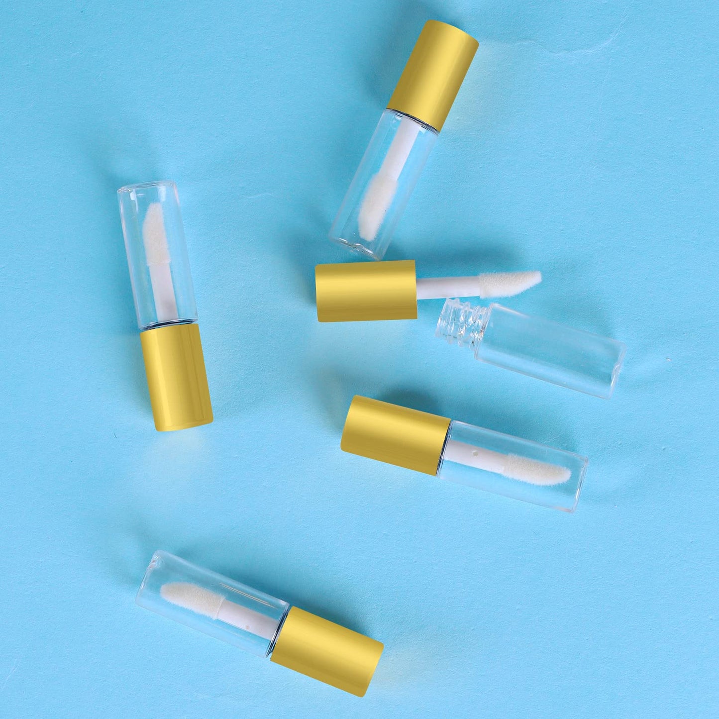 Mydio 50 Pack 1.2ML Clear Mini Lip Gloss Tube Empty Lip Balm Containers With Gold Lid for Lipstick (Gold)