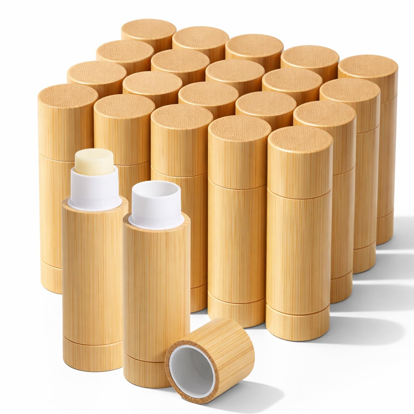 24 Pcs Bamboo Empty Lipstick Tubes, 5g Refillable DIY Lip Balm Tube Containers with Rotable Plastic Inner, Empty Cardboard-Lipstick Tubes for Women Lipstick, Deodorant, Solid Perfume, Makeup