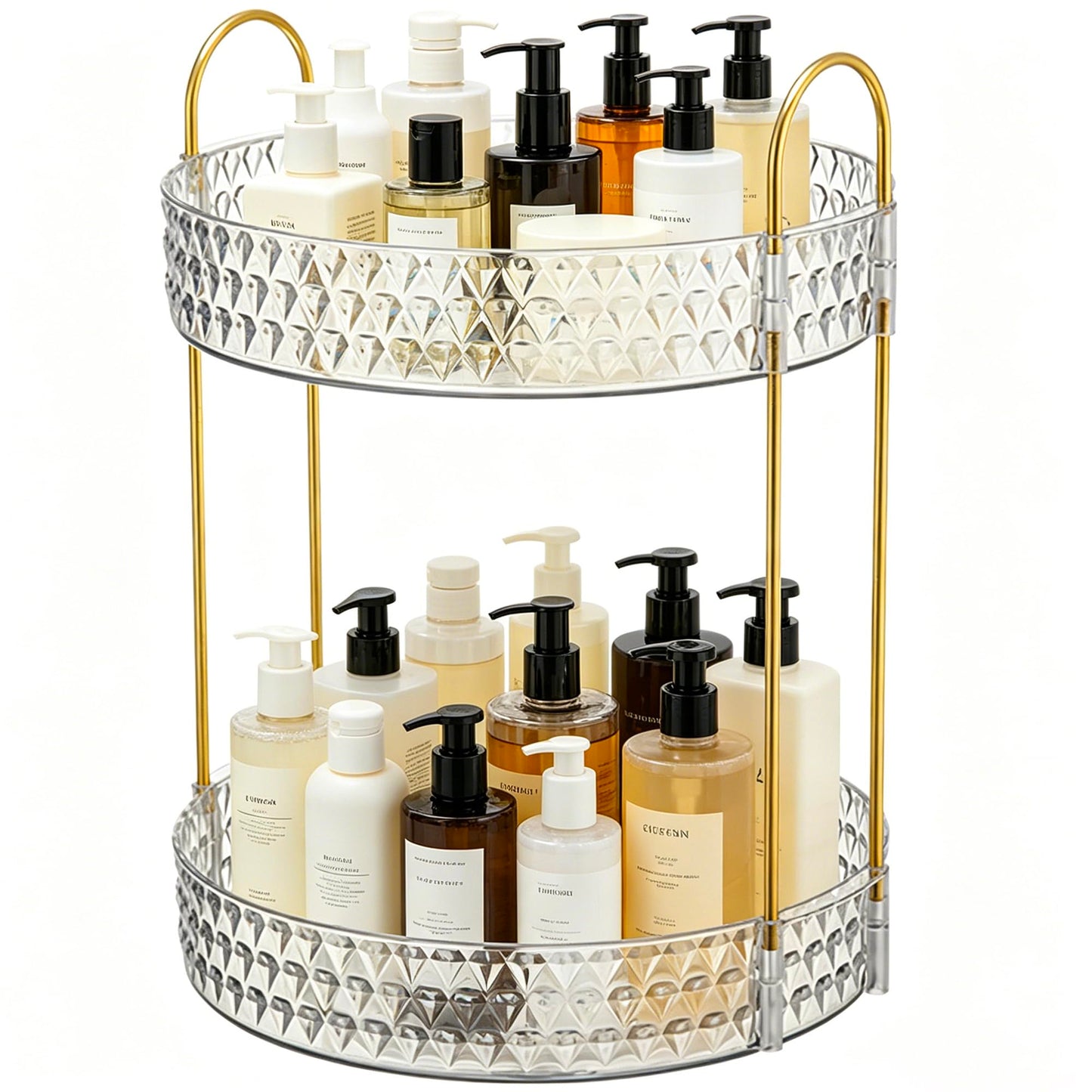 360° Rotating Acrylic Storage Rack, 2-Tier Large Capacity Makeup Organizer for Bathroom Countertop & Vanity, Clear Cosmetic Holder for Skincare, Perfume & Beauty Essentials