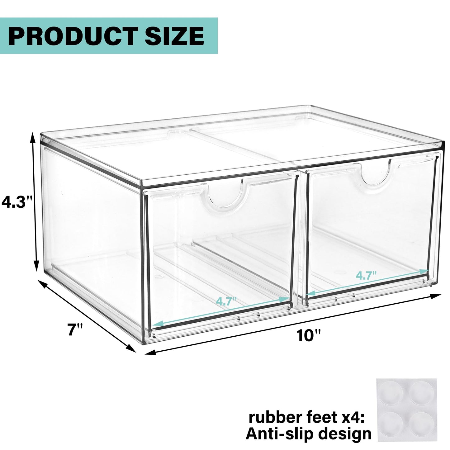 Prsildan Stackable Clear Makeup Organizer Acrylic Storage Drawers with 2 Drawers for Vanity Bathroom Office Desk Modular Drawer System for Cosmetics Jewelry Toiletries Home Organization