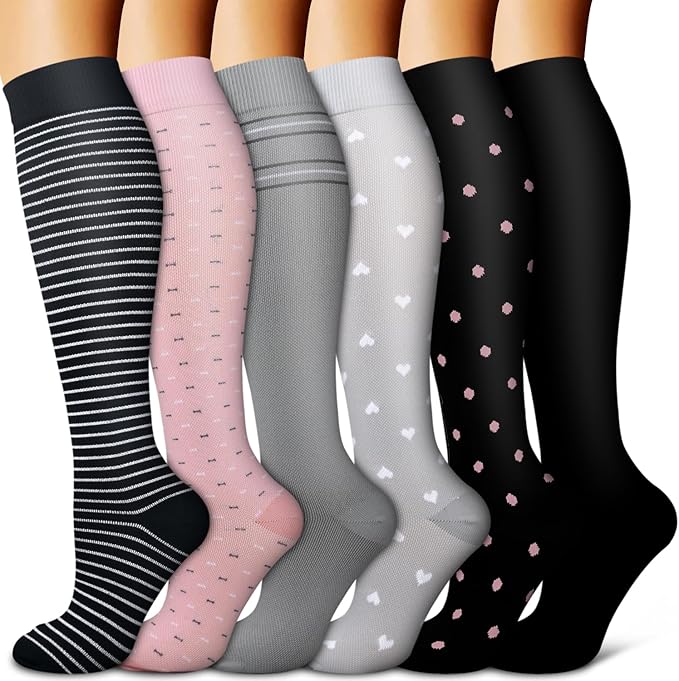 BLUEENJOY Copper Compression Socks for Women & Men (6 pairs) - Best Support for Nurses, Running, Hiking, Recovery