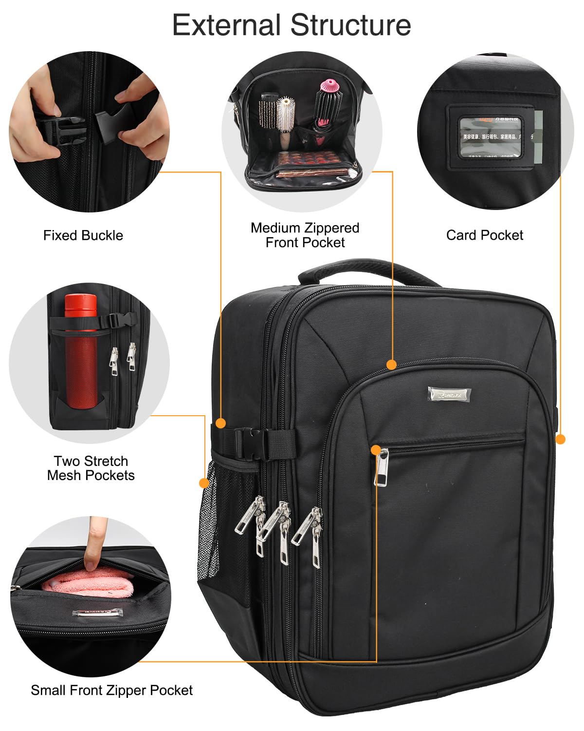 TANTO Makeup Backpack, Makeup Artist Bag Professional Cosmetic Bag with 4 Bag Extra Large Travel Train Case Double-Layer Make up Storage Organizer Cosmetic Brush Case with Adjustable Divider (Black