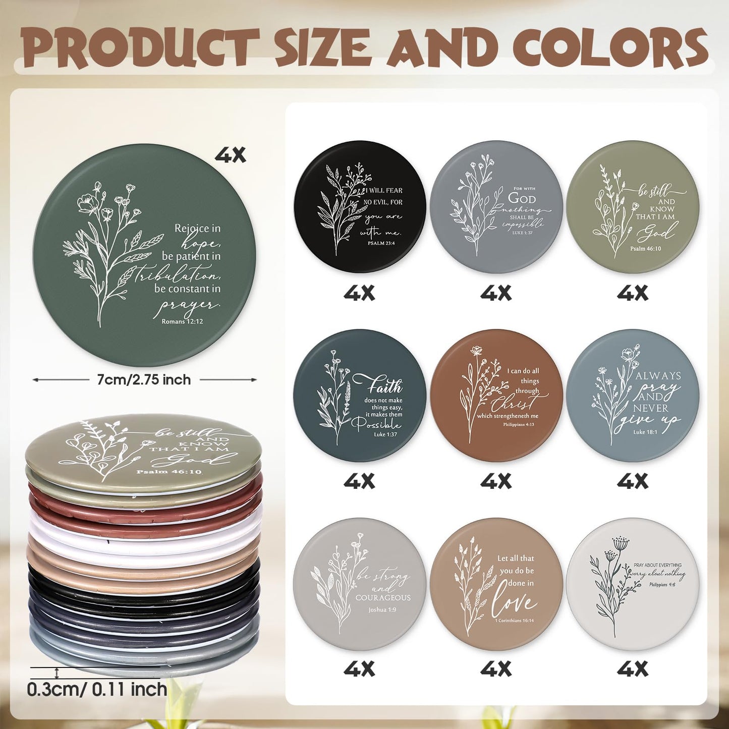 GlikCeil 40 Pcs Christian Compact Mirror Bulk for Women Inspirational Bible Verse Pocket Mirrors Mini Purse Makeup Mirror Christian Church Gift for Women VBS Church Party Favors