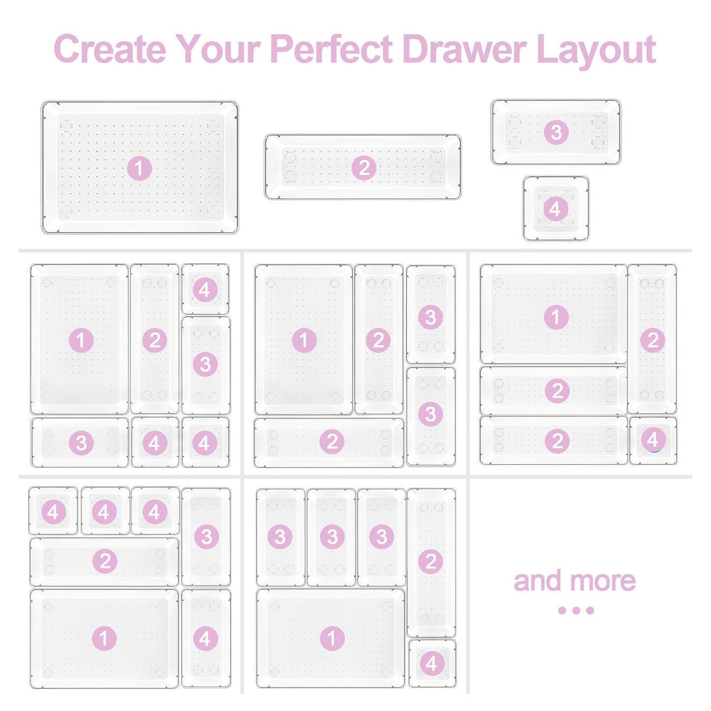 Asnews 25 Pcs Makeup Drawer Organizer Set, 4 Sizes Versatile Bathroom and Vanity Drawer Organizer for Makeup, Non-Slip Desk Organizer Trays for Bedroom, Office, Fits Jewelry and Office Supplies