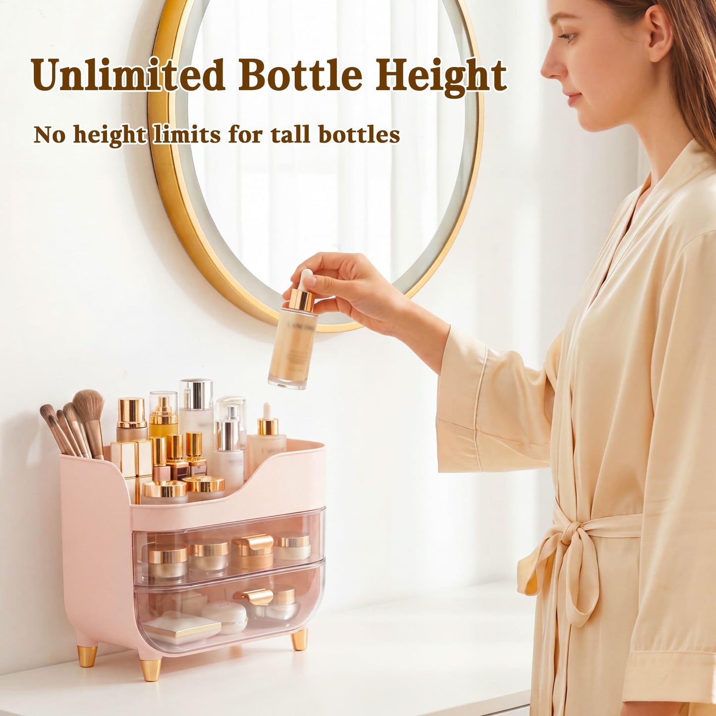 Asdbko Makeup Organizer for Vanity with Large Smooth Drawers Extra Large Skincare Organizer for Bathroom Countertop and Dresser, Crystal Clear Cosmetic Storage Display Case for Beauty Products