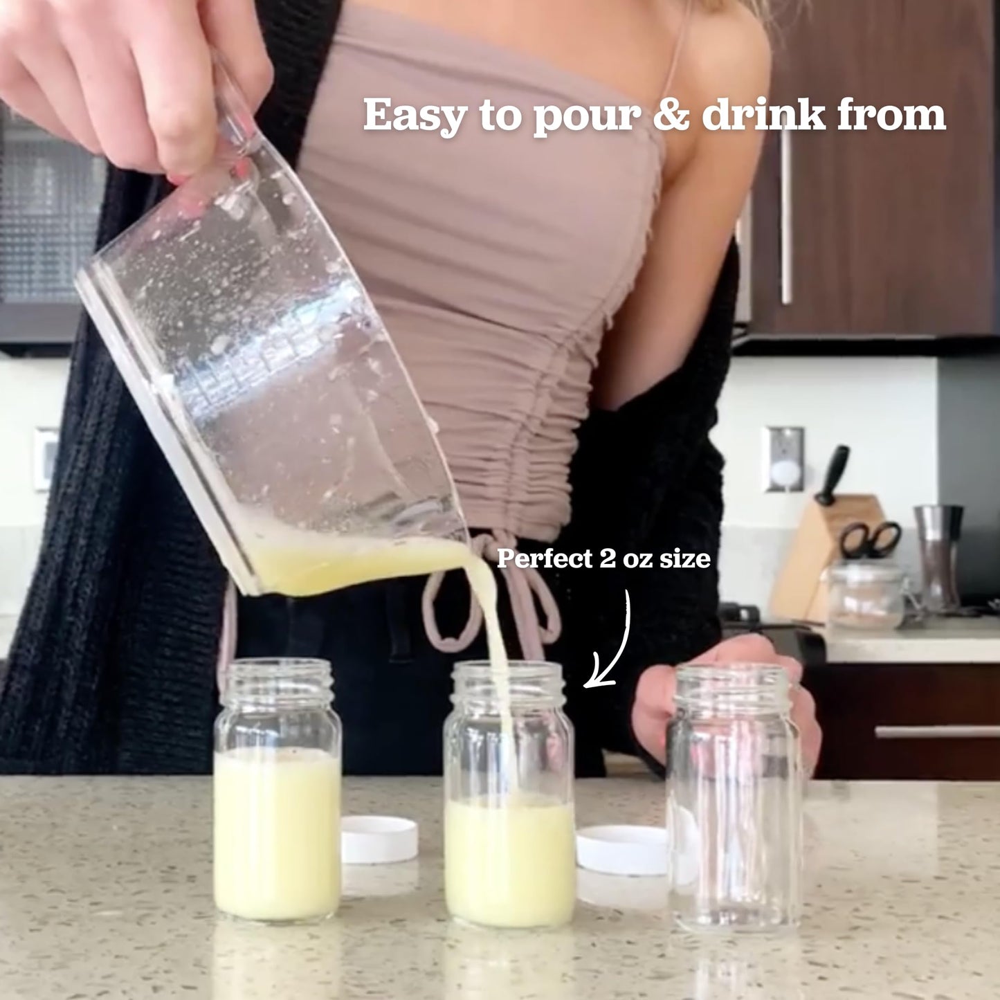 2oz Juice Shot Bottles with Caps - Wide Mouth for Juicing, Beverage Storage, Liquids, Clear Small Glass Bottles with White Caps, Reusable Ginger Shots Bottles, Leak Proof, Jars (8 pack)