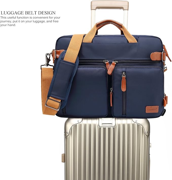 CoolBELL Convertible Backpack Messenger Shoulder Bag Laptop Case Handbag Business Briefcase Multi-Functional Travel Rucksack Fits 15.6 Inch Laptop for Men/Women (Blue)