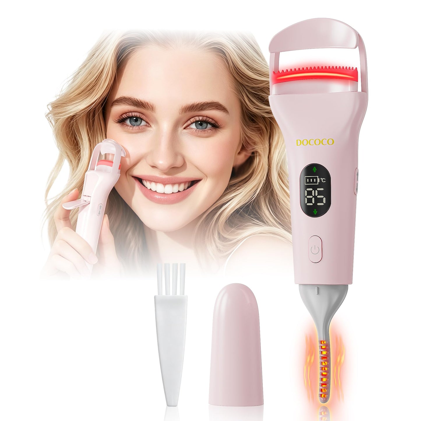 Heated Eyelash Curler Dual Head, Electric Eyelash Curler with 5 Adjustable Temperature, USB-C Rechargeable lash Curler 8s Fast Heating 24H Long Lasting Lash Curls to Style Natural Eyelashes
