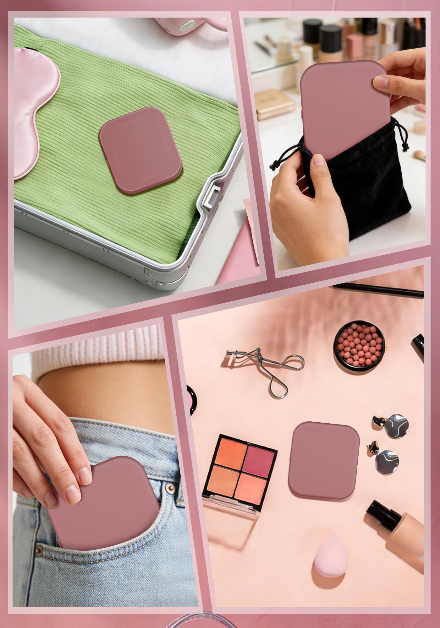 SisKokoro Magnifying Mirror with Light, Rechargeable 40X Compact Mirror with 3 Lighting Modes & Dimmable Brightness, Portable Travel Makeup Mirror with Light, Essentials for Travel, Pocket Purse Rose