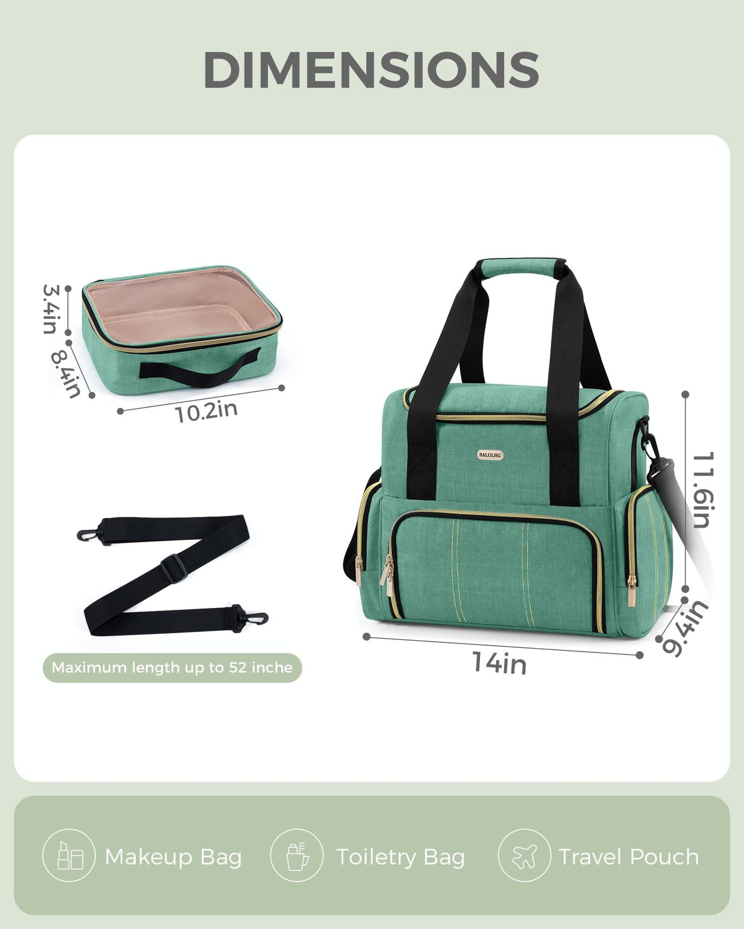 BALULHG Large Travel Makeup Bag with 2 Removable Cases, Cosmetic Bag with Multiple Storage Sections, with Multiple Storage Sections,Double Layer Big Travel Make Up Organizer Case,Travel Toiletry Bag
