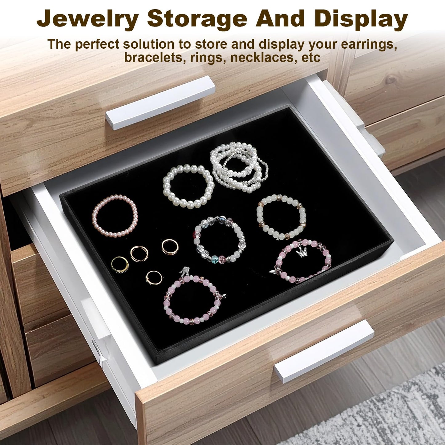 JOUTYFOR 2 Pack Black Velvet Stackable Jewelry Tray Showcase Display Stackable Necklace Bracelet Ring Showcase Display Empty Plate