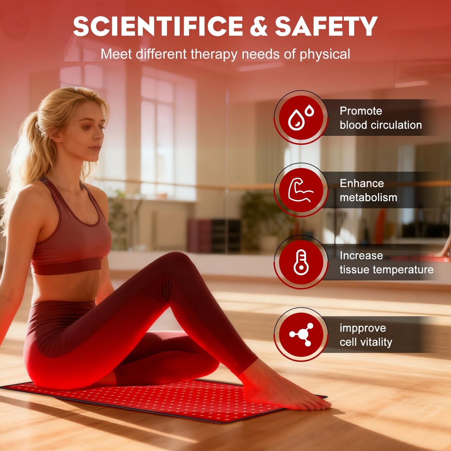 Red Light Therapy Mat for Body, 31.9" x 14.2" Large Red Light Therapy Pad with Overheat Protection Device, 660nm & 850nm Infrared Light Therapy Wrap for Body Waist Legs, Redlight Therapy for Women Men