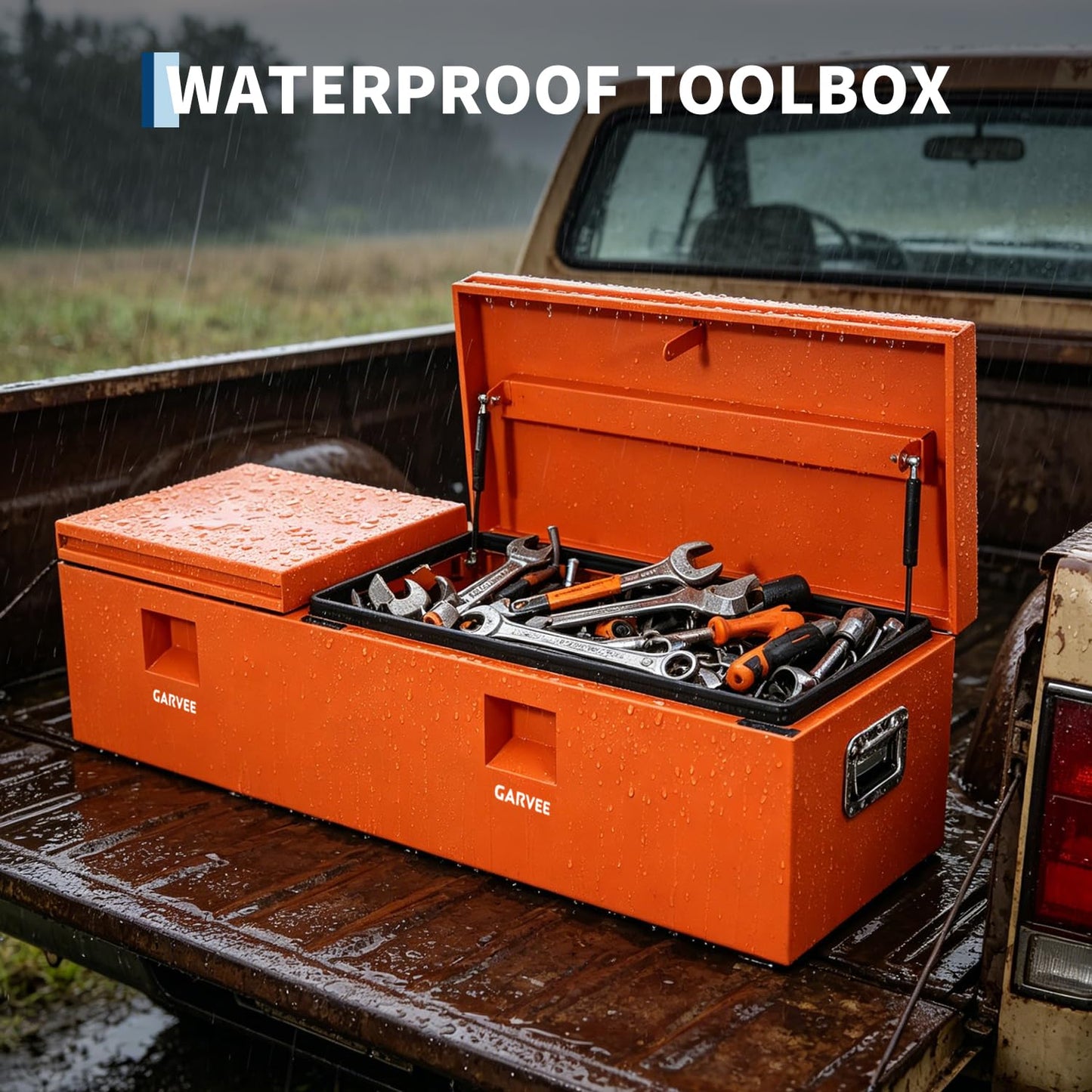 GarveeTech 48 Inch Truck Bed Tool Box, Heavy Duty Steel Truck Tool Box w/t-Handle Latch for Pickup Truck, Utility Tractor, RV, Waterproof Tool Chest for Storage & Organization, 48 × 16× 14 inch