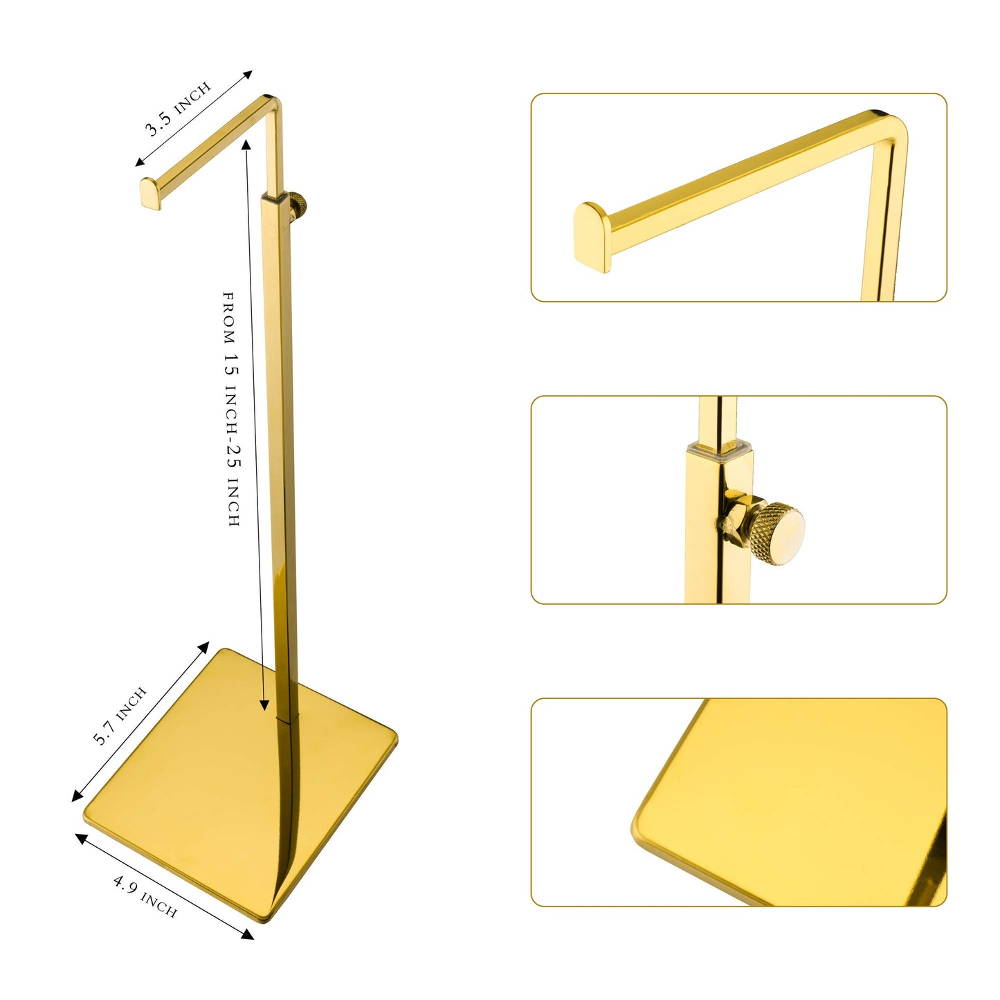 Elitnus Gold Purse Display Stands - 2 Pack Adjustable Height Purse Display Stand - Metal Handbag Display Stand Set - Single L Hanging Hook Bag Stand for Boutique Store