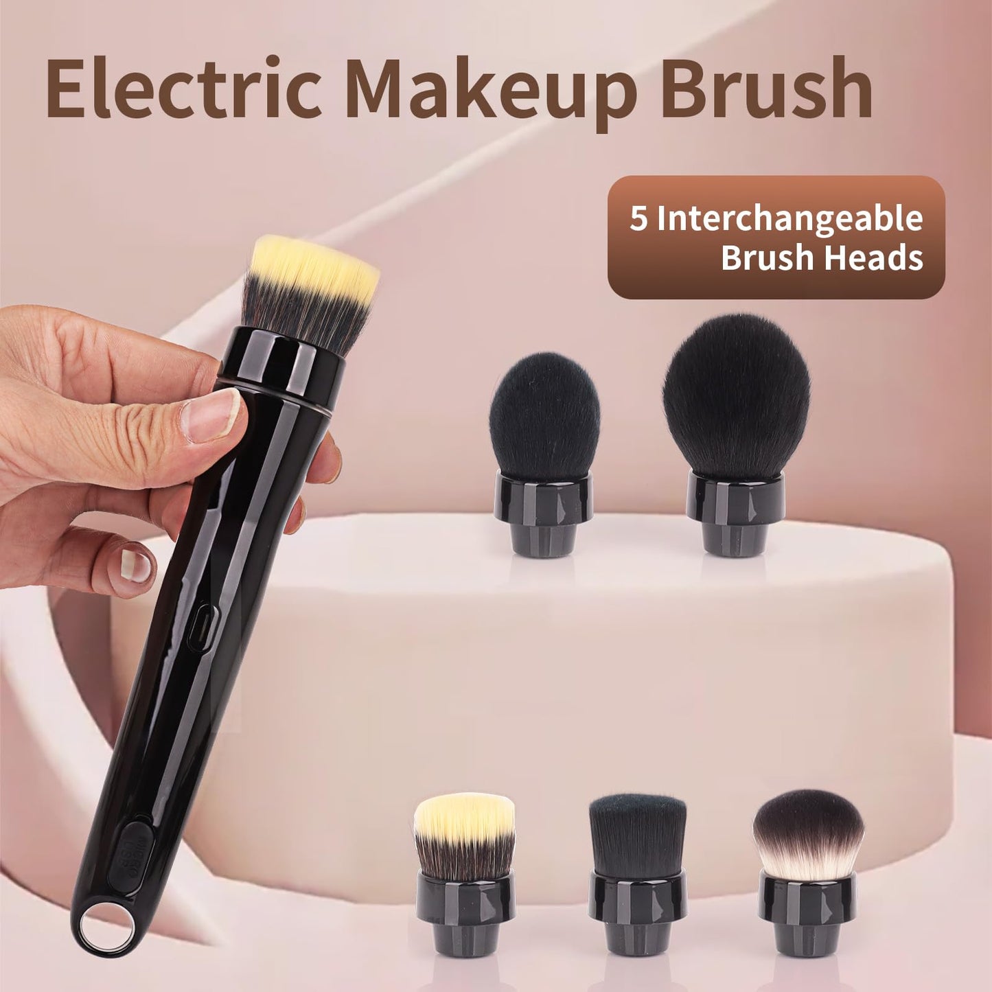 MATSNH Electric Rotating Makeup Brush Set - Professional 360° Spinning Foundation Blending Tool with 5 Replaceable Brush Heads, 2 Speeds & USB Rechargeable - Ideal Beauty Gift for Women