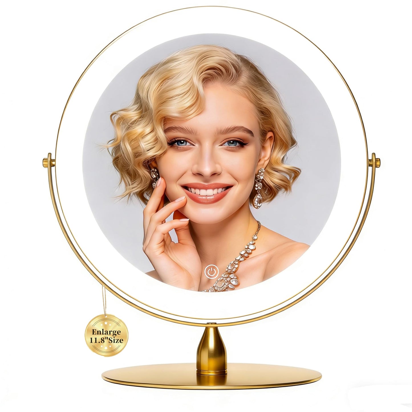 DEXHOM 12" Extra Large Lighted Makeup Mirror, 1X/10X, 2-Sided Magnifying Mirror with 96 LEDs, 3 Color Dimmable Lights, 360° Swivel, LED Vanity Mirror, Gold - Great Gift