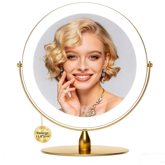 DEXHOM 12" Extra Large Lighted Makeup Mirror, 1X/10X, 2-Sided Magnifying Mirror with 96 LEDs, 3 Color Dimmable Lights, 360° Swivel, LED Vanity Mirror, Gold - Great Gift