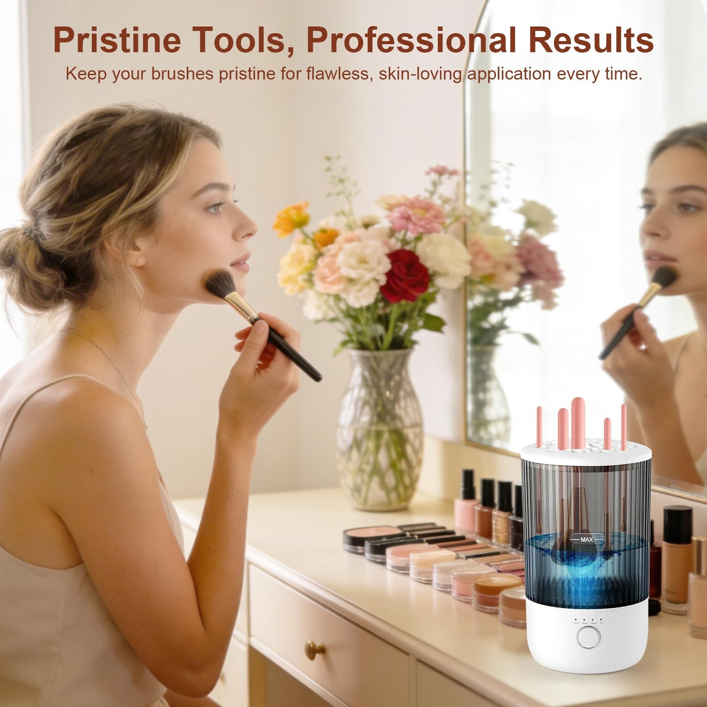 Electric Makeup Brush Cleaner, 6500RPM Automatic Makeup Brush Cleaner Machine, Portable Design with 1800mAh Rechargeable Battery for Makeup Brushes, Perfect Gift for Makeup Lovers