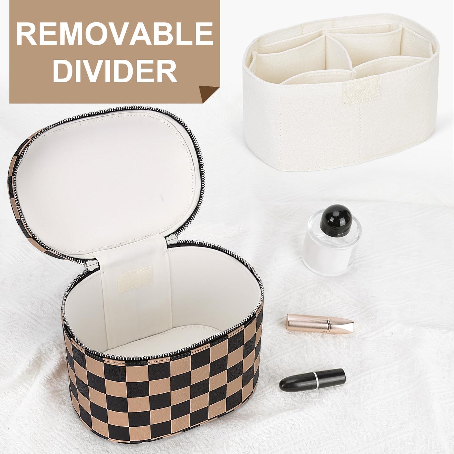 YFGBCX Checkered Makeup Bag Vanity Case with Divider Travel Toiletry Bag Women Cosmetic Bag Makeup Organizer Case