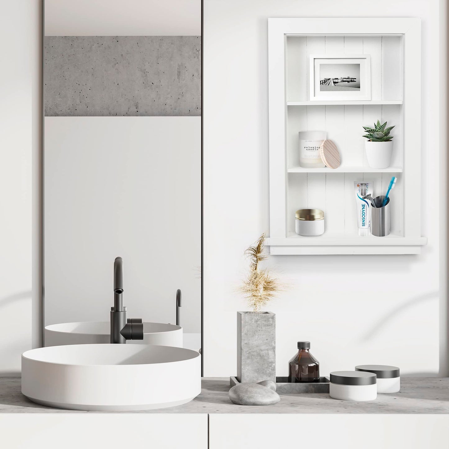Houseables Recessed Wall Niche, Recessed Medicine Cabinet, Medicine Cabinet Insert, In Wall Shelf, Bathroom Niche, Insert for Drywall, Between Studs Shelf Replacement, Without No Mirror, 14x24 (17x27)