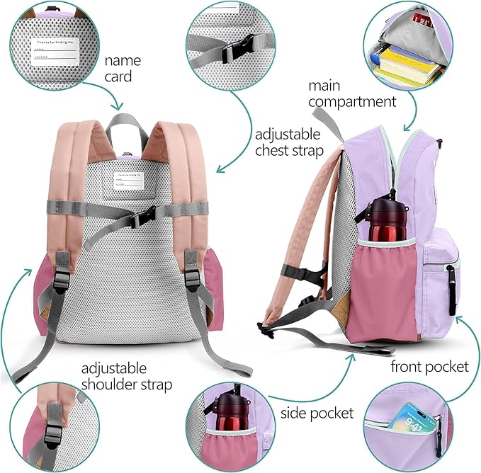 Kids Backpacks, Unisex, Purple, 15" H, 1L, Modern, Animal Theme, 6-9 Years, Elementary School, Travel, 1.9" W x 0.78" D